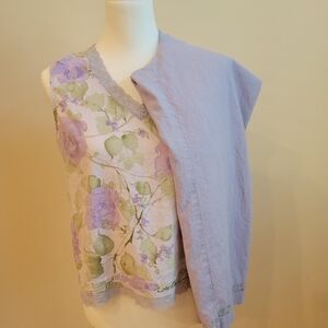 Linen, Floral Lavender Sleeveless Top And  Matching Pants, Norton Studio, Lace